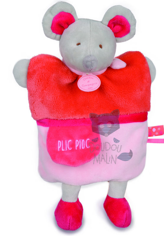  handpuppet mouse plic ploc red pink grey 